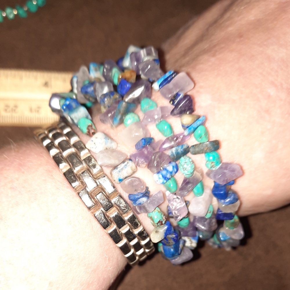 Gemstone Memory Wire Wrapped Bracelet Various Sto… - image 2